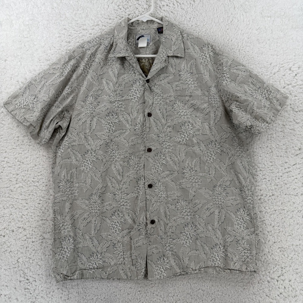 Nui Nalu Shirt Mens Large Gray Pineapple Hawaiian Made In Hawaii Button Up